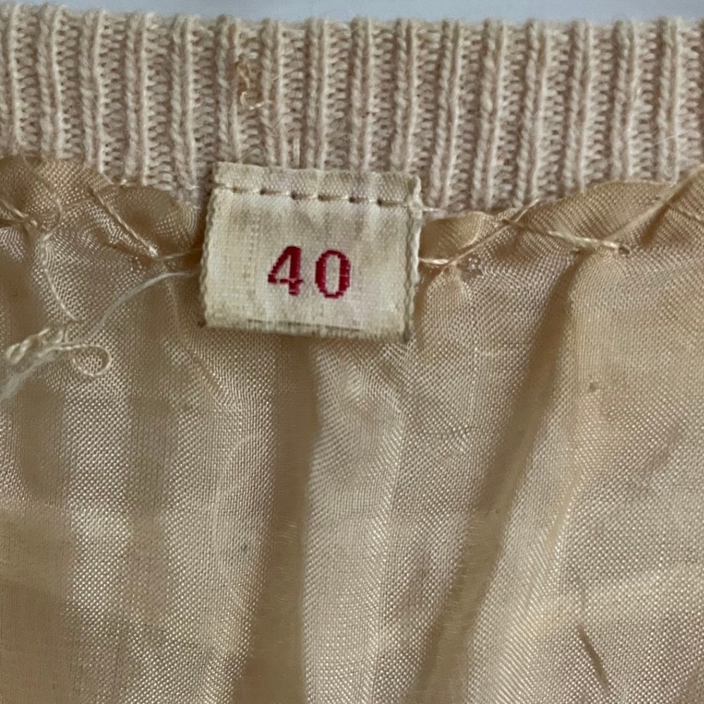 Vtg 1950s Hand Beaded Cardigan Cream Floral Bronze Glass Bead Sweater Lined 40 - Picture 7 of 14